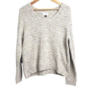 Universal Thread Womens Gray Speckled V Neck Long Sleeve Pullover Knit Sweater S